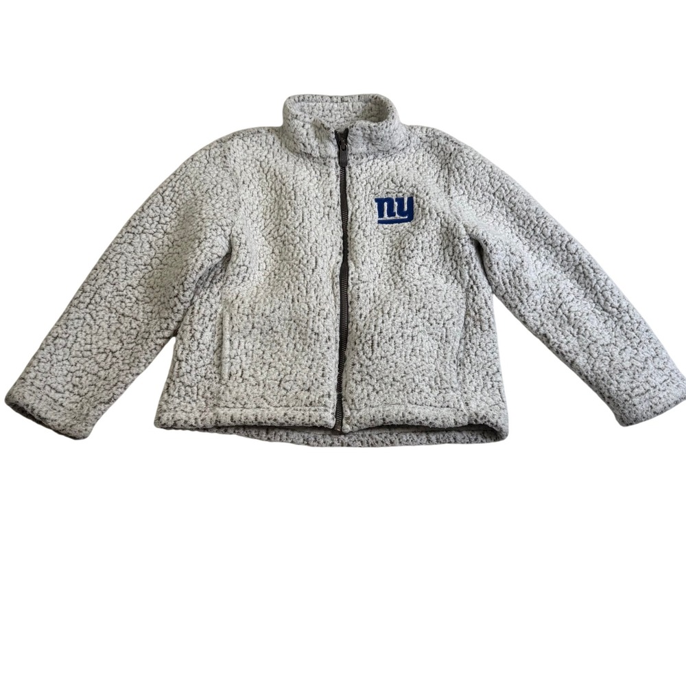 NFL Team Apparel New York Giants Fleece Kids 5/6 Gray Excellent Sherpa Jacket
